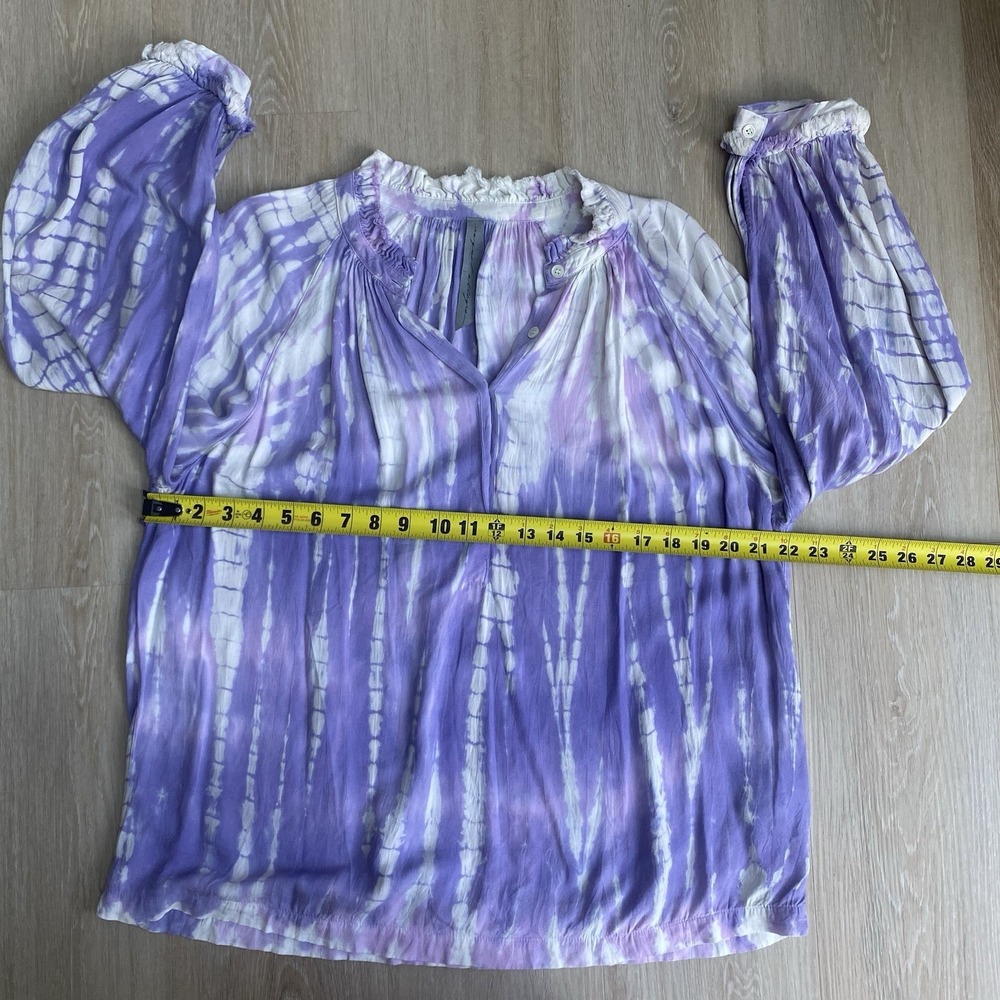 Raquel Allegra Tie Dye Poet Peasant Boho Blouse Purple White Viscose Sz 3 Large - Picture 7 of 9